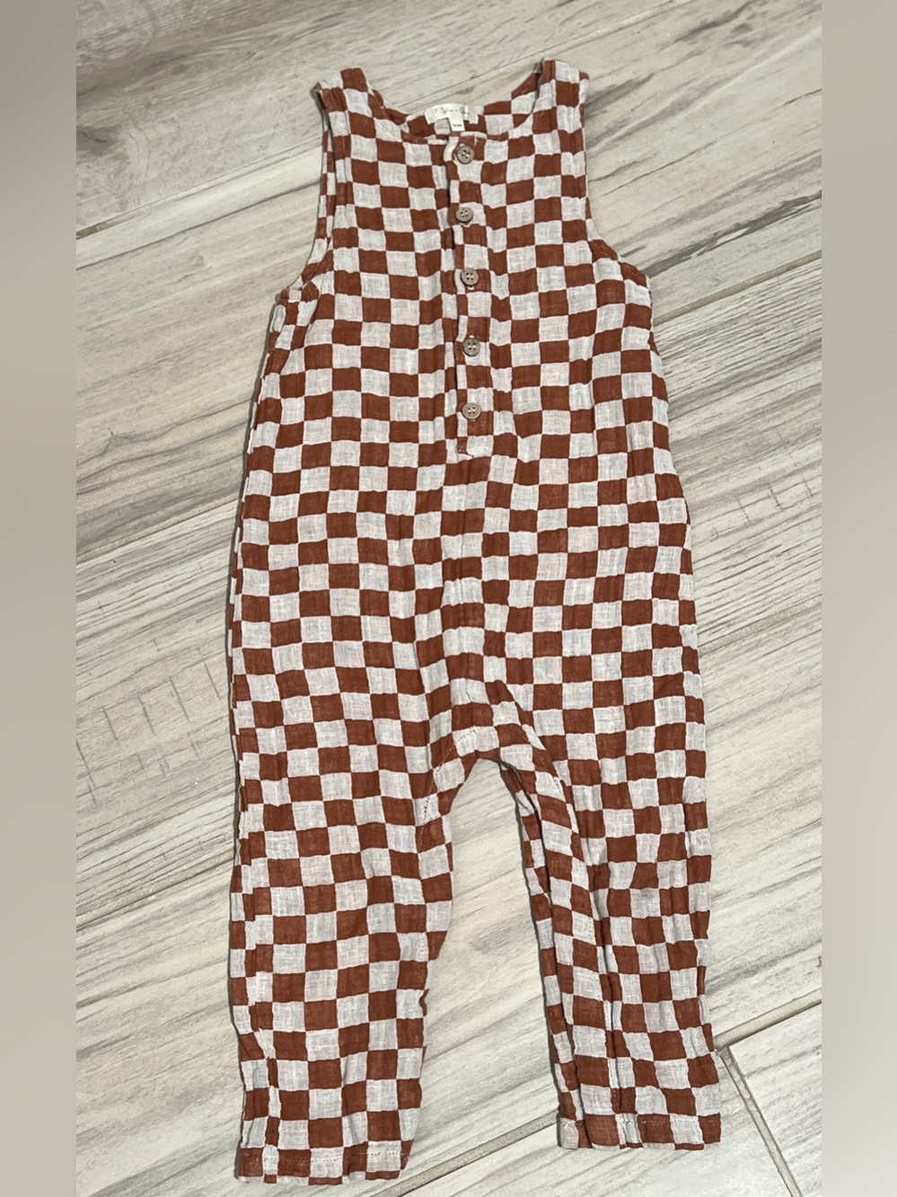 Kids Sleeveless Checkered One-Piece in Rust and Cream